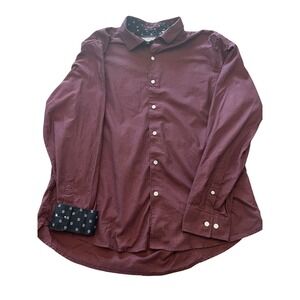 Ted Baker Mens XL Burgundy Micro Houndstooth Long Sleeve Button Down Shirt